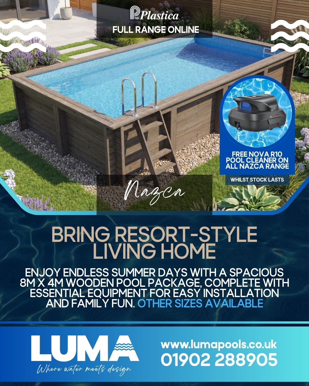 Plastica Nazca 8m x 2m Wooden Pool Package