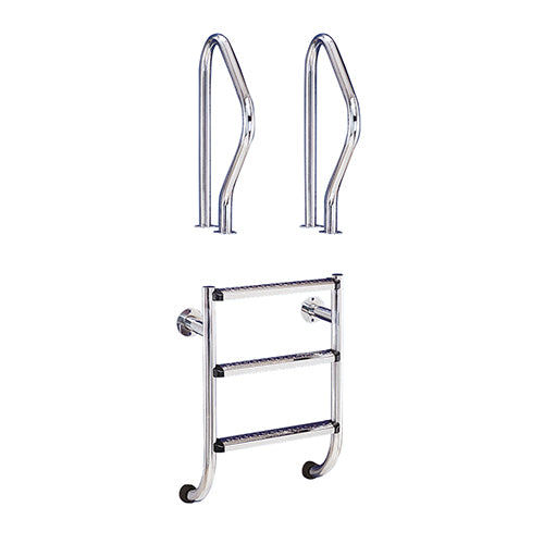 Flexinox 1.7" Stainless Steel 3 Tread Undercover Ladder Gibraltar Grab Rails & Stainless Steel Non-Slip Treads