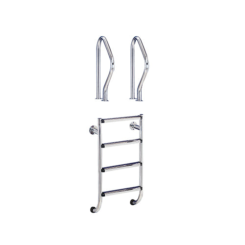 Flexinox 1.7" Stainless Steel 4 Tread Undercover Ladder Gibraltar Grab Rails & Stainless Steel Non-Slip Treads