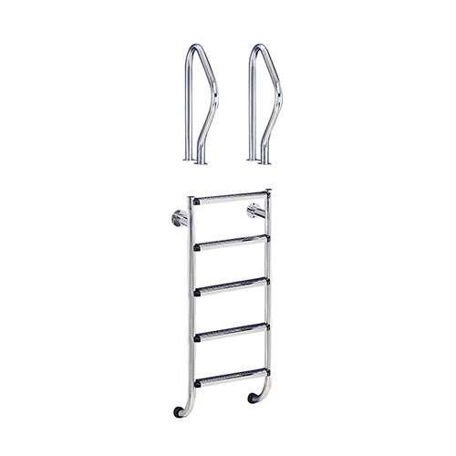Flexinox 1.7" Stainless Steel 5 Tread Undercover Ladder Gibraltar Grab Rails & Stainless Steel Non-Slip Treads