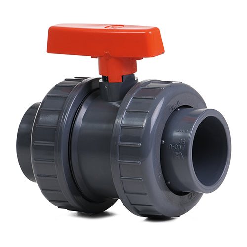 50mm Grey PVC Double Union Ball Valve P/P Poly/EPDM