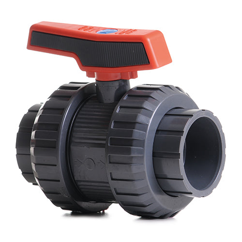 63mm Grey PVC Double Union Ball Valve P/P Poly/EPDM