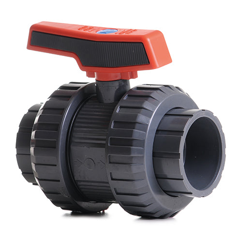 90mm Grey PVC Double Union Ball Valve P/P Poly/EPDM