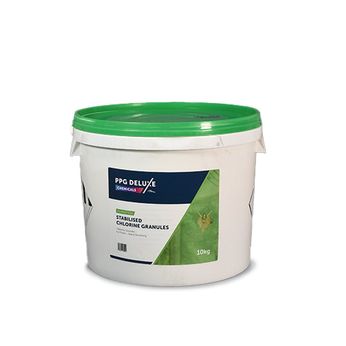 PPG Deluxe Stabilised Chlorine Granules 10kg - UN3077 ENVIRONMENTALLY HAZARDOUS SUBSTANCE. SOLID. N.O.S (troclosene sodium,dihydrate) 9 III (E) Environmentally Hazardous/Marine Pollutant