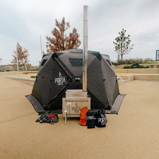 HEXXL | PORTABLE SAUNA | FOUNDATION – SAUNA, STOVE & ACCESSORIES ONLY (8–10 People)