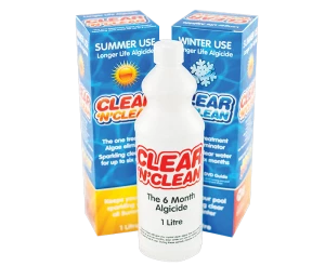 1 Ltr Clear ‘N’ Clean - copper based long life algicide - can be used summer or winter to protect against black, green and pink algae. Improved formula. 1 litre now treats 6,500 gallons