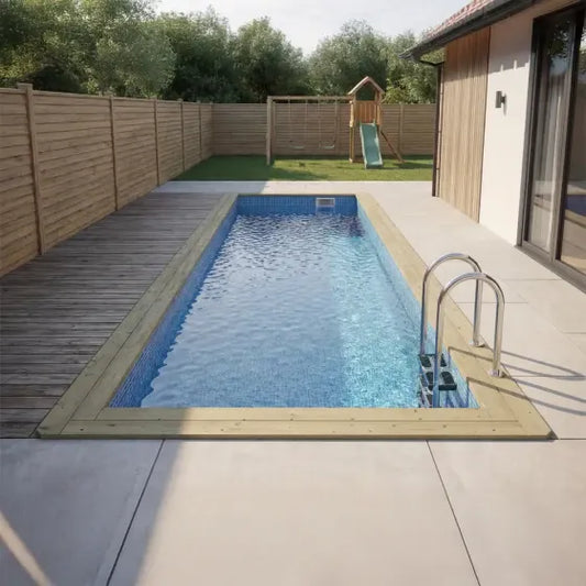 Plastica Nazca 8m x 2m Wooden Pool Package with SwimMaster Counter Current