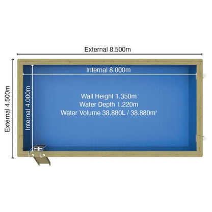 Plastica Nazca 8m x 4m Wooden Pool Package with SwimMaster Counter Current