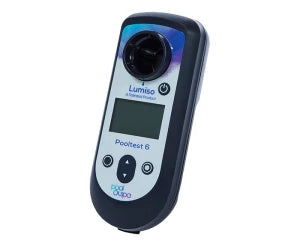 Palintest Lumiso Pooltest 6, 0 - 5ppm Chlorine, 0 - 10ppm Bromine, 6.5 - 8.4 pH, 0 - 500ppm Total Alkalinity, 0 - 500ppm Calcium Hardness, 0 - 200ppm Cyanuric Acid. Supplied in a hard case. Can be used with extended range tablets - 0-10ppm Chlorine